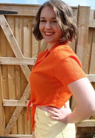 VINTAGE 80'S BRIGHT ORANGE CREPE CROP TOP