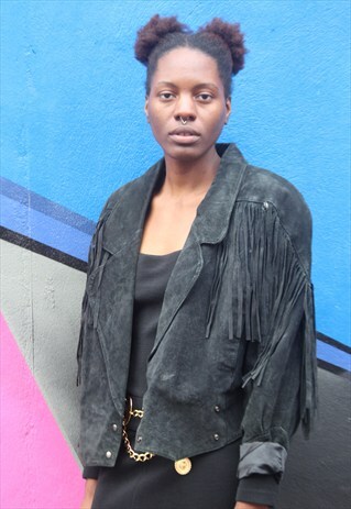 1980'S BLACK SUEDE TASSEL JACKET