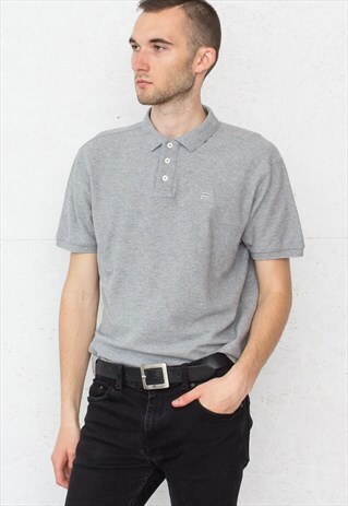 90S VINTAGE GREY FILA SHORT SLEEVE POLO SHIRT
