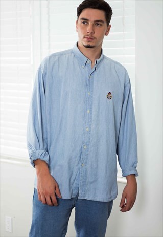VINTAGE CHAPS RALPH LAUREN DENIM SHIRT LOGO 90S XL 11.3