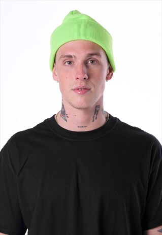 ESSENTIAL CUFFED BEANIE HAT - FLUORESCENT YELLOW GREEN