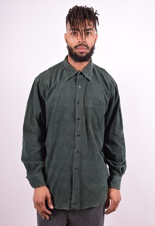 MENS VINTAGE CORDUROY SHIRT XL GREEN 90'S