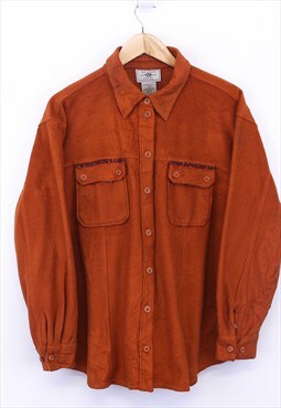 Vintage Fleece Shirt Burnt Orange Button Up With Pockets 