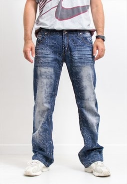 Y2K jeans distressed Vintage denim straight leg men L/XL