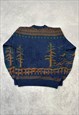 VINTAGE KNITTED JUMPER EMBROIDERED STAG PATTERNED SWEATER
