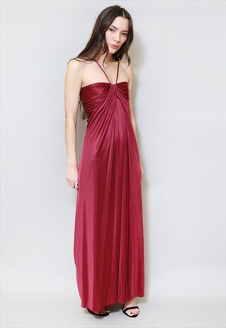 VINTAGE 1970'S FRANK USHER SLINKY MAROON MAXI DRESS