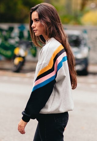 GREY SWEATSHIRT WITH MULTICOLOURED SLEEVES