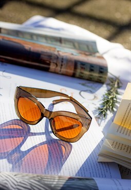 Brown Thick Framed Chunky Cat Eye Sunglasses