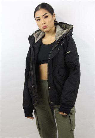 VINTAGE WOOLRICH BLACK FUR-HOODED JACKET