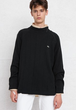VINTAGE BLACK LACOSTE ROUND NECK KNIT JUMPER SWEATER
