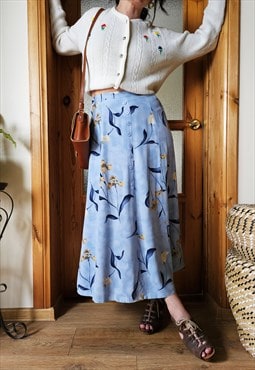 Vintage 90s retro pastel blue floral minimalist long skirt