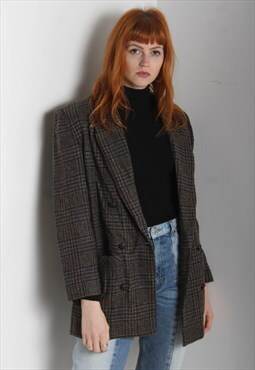 Vintage 80's Check Tweed Oversize Blazer Jacket Brown