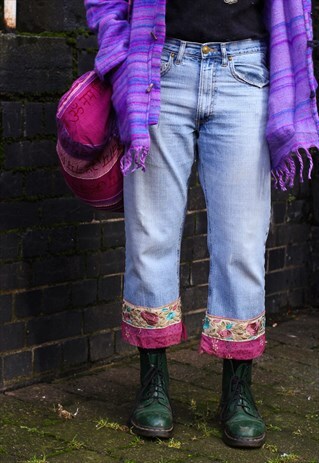 REWORKED VINTAGE SARI TRIM MOM JEANS