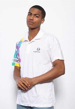VINTAGE SERGIO TACCHINI PATTERN LOGO POLO SHIRT WHITE