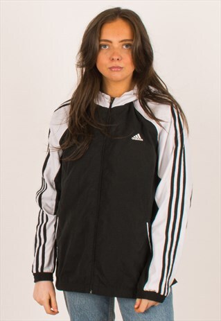 VINTAGE 90S BLACK ADIDAS WINDBREAKER JACKET LARGE
