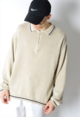 VINTAGE 90S BEIGE MINIMALIST 1/3 ZIPPER JUMPER