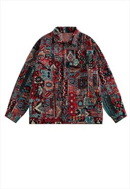 Ethnic denim jacket Aztec pattern south western jean varsity