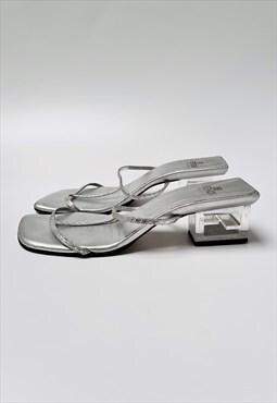 Fendi Sandals Heels Zucca Silver Leather FF Logo EU 38