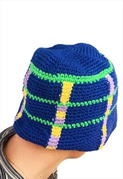 Blue Handmade Crochet Bucket Hat for Summer and Festivals