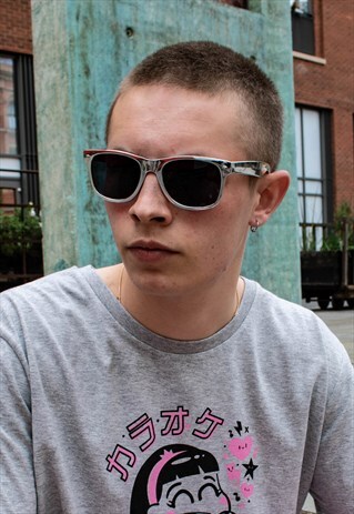 WAYFARER STYLE SUNGLASSES SILVER FRAMES AND BLACK LENSES