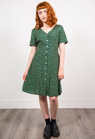 VINTAGE 90'S GREEN FLORAL PATTERN DRESS