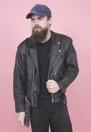 VINTAGE BIKER LEATHER JACKET /W028