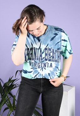 Vintage Tie-Dye T-Shirt 1990s in Blue Virginia Beach Print