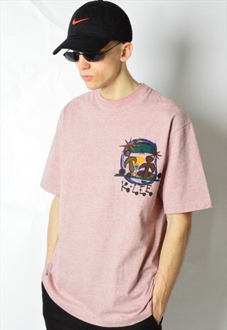 VINTAGE 90S RED WHITE STRIPED AZTEC T-SHIRT