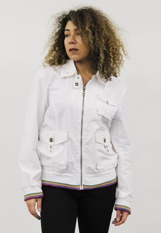 VINTAGE 1990S WHITE TOMMY HILFIGER BOMBER JACKET