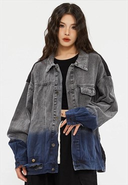 Gradient denim jacket contrast back jean bomber in grey