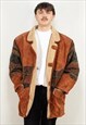 Vintage 80's Men Aztec Suede Coat in Brown