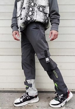 Cargo pocket Velcro strap joggers beam buckle overalls grey