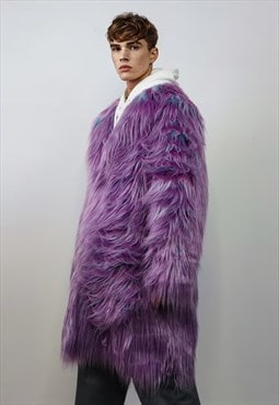 Shaggy Levander haze coat Neon trench faux fur bomber purple