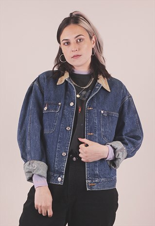 VINTAGE POLO RALPH LAUREN CORD COLLAR DENIM JACKET /A16032