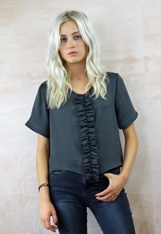 GREY FRILL TOP