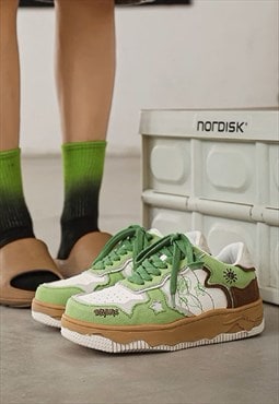 Denim sneakers graffiti shoes jean finish trainers in green