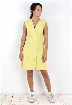 Neila Vintage 80's Women S Shirt Dress Yellow Formal Mod
