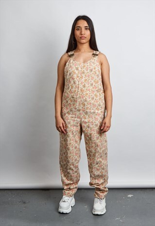 VINTAGE 90'S PINK FLORAL ROMPER DUNGAREE'S