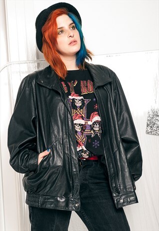 80S VINTAGE LEATHER JACKET IN BLACK