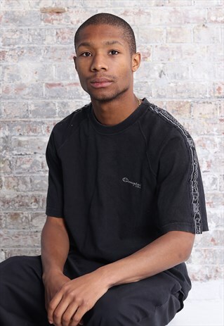 VINTAGE CHAMPION TAPE LOGO T-SHIRT BLACK