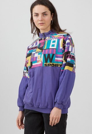 VINTAGE PURPLE S.OLIVER 1/4 ZIP PULLOVER SWEATSHIRT