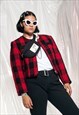 VINTAGE BLAZER JACKET 90S PLAID CHECKED CROPPED BOXY COAT
