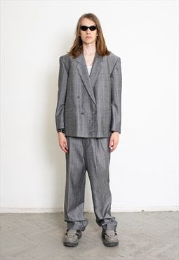 Vintage 90s Two-Piece Set Suit Checked Grey