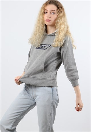 VINTAGE REEBOK XXS GREY EMBROIDERED LOGO HOODIE
