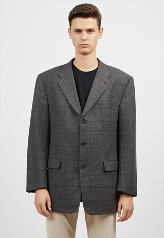 VINTAGE GREY ANGELO LITRICO CHECKERED BLAZER JACKET