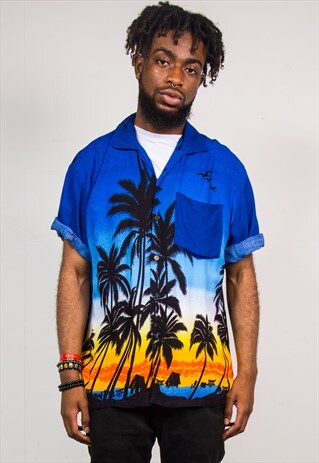 90'S VINTAGE BLUE HAWAIIAN SUNSET SHIRT