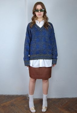 Vintage 90's knitted warm tailored baggy abstract jumper 