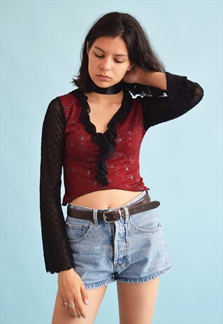 90'S RETRO KITSCH FLORAL PRINT DRAPED PARTY TOP