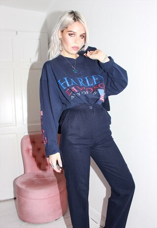 VINTAGE 90S NAVY BLUE WOOL BLEND SUIT