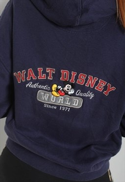 Vintage Disney World Zip Up Embroidered Hoodie Blue